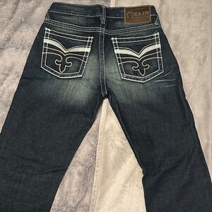 KAJM Dark Wash Bootcut Jeans with Embroidered Pockets